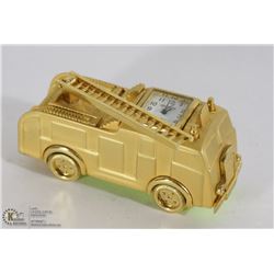 BRASS FIRE TRUCK DESK CLOCK