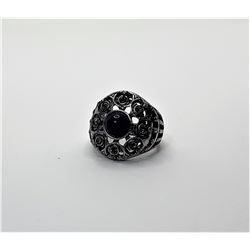 20)  SILVER TONE WITH AMETHYST CABOCHON