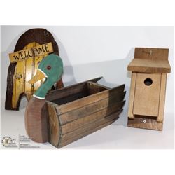 LOT OF OUTDOOR WOODEN GARDEN DECOR; DUCK