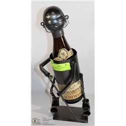 HOCKEY PLAYER WINE BOTTLE HOLDER AND 2 BUD