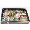 Image 1 : BOX OF ASSORTED PINBACK BUTTONS AND LAPEL PINS.