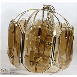 ESTATE BRASS & SMOKED GLASS HANGING LIGHT FIXTURE