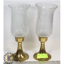 BRAS & GLASS HURRICANE LAMPS- SET OF 2