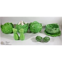 FLAT OF ESTATE HOLLAND MOLD GREEN CABBAGE DISHWARE