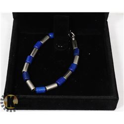 BLUE WOOD & METAL BRACELET