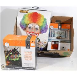 SMALL FLAT OF NEW HALLOWEEN SUPPLIES & WIG