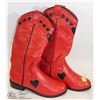 Image 1 : LADIES RED COWBOY BOOTS W/ BLACK HEARTS; SIZE 5