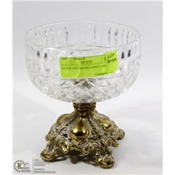 GLASS AND BRASS CANDY DISH