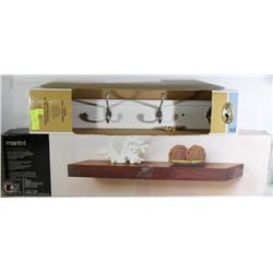 WOOD MANTEL 36"X8.5"X2.75" NEW HAMPTON BAY 4-HOOK