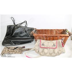 BASKET OF NAME BRAND WOMENS PURSES