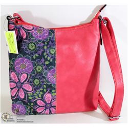 NEW LADIES PINK FLORAL CROSSBODY PURSE