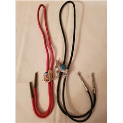 PAIR OF LARIAT NECK TIES WITH TURQUOISE STONE