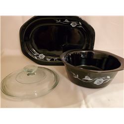 2PC BLACK CASSEROLE AND SERVING PLATTER SET