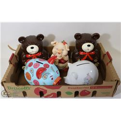 BOX OF PIGGY BANK AND MORE