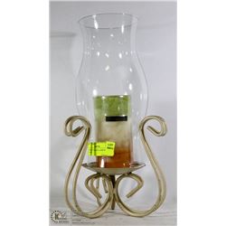 HURRICANE GLASS LAMP WITH NEW CANDLE