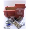 Image 1 : SMALL BOX OF ASSORTED TRINKETS/ BUCKLES & LIGHTERS