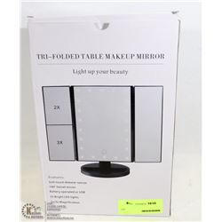 NEW TRI FOLD MAKE UP MIRROR W/ SOFT TOUCH DIMMER