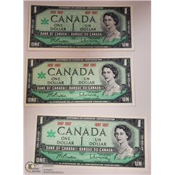 CANADA 1867 - 1967 UNCIRCULATED ONE DOLLAR BILL X3