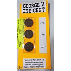 SET OF 3 GEORGE V PENNIES 1932 -35, 1936