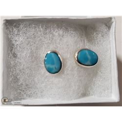 STUD LARIMAR OVAL WITH SILVER EDGE/BACK