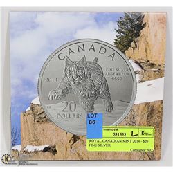 ROYAL CANADIAN MINT 2014 - $20 FINE SILVER