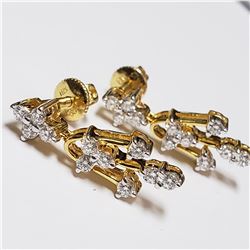 13) 18KT YELLOW GOLD PAIR OF DIAMOND EARRINGS.