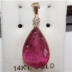 17)14KT YELLOW GOLD PINK TOURMALINE & DIAMOND