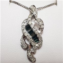 19) 14KT WHITE GOLD GREEN DIAMOND PENDANT & CHAIN