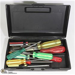 BLACK PLASTIC CASE W/ ASSORTED SCREWDRIVERS,