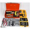 Image 1 : ORANGE METAL CASE WITH ASSORTED TOOLS,  PLIERS