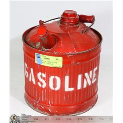 VINTAGE METAL GAS CAN, GW METAL BRAND, 1 GALLON
