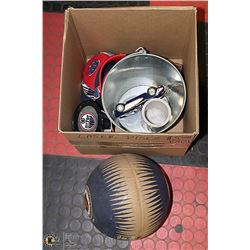 BOX OF OILERS COLLECTIBLES INCLUDES BASKETBALL,