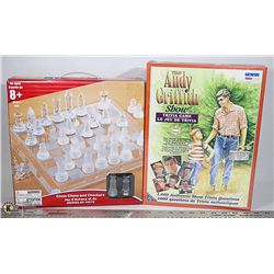 GLASS CHESS SET & SEALED ANDY GRIFFITH SHOW