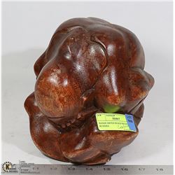 HANDCARVED WOOD WEEPING BUDDHA 8.5" TALL