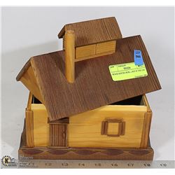 WOODEN HOUSE BOX/ ROOF IS THE LID