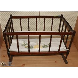 LARGE WOOD DOLL CRIB ANTIQUE22.5" X 14" X 14"