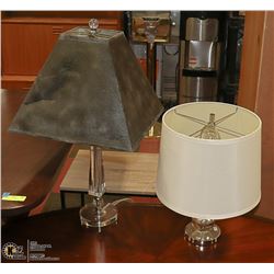 TWO MODERN CLEAR GLASS BASED LAMPS 19" & 29" TALL