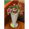 Image 1 : PORCELAIN ROSES IN A MILK GLASS VASE 9.5" TALL