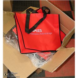 CASE WITH 100 RED /BLACK STAPLES SHOPING BAGS
