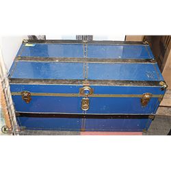 VINTAGE BLUE STEAM TRUNK 21" X 21" X 40"