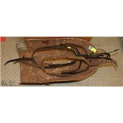 3 ANTIQUE COW CATCHERS AND A COAL SHOVEL