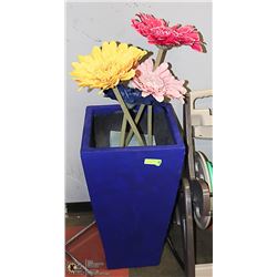 30" TALL PURPLE PLANTER WITH 4 LARGE FLOWERS