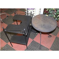 TWO BLACK METAL TABLES