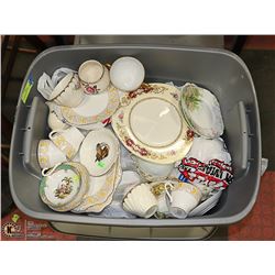 TOTE OF ASSORTED BONE CHINA