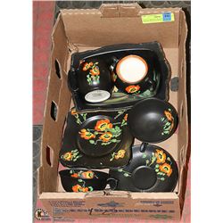 ROYAL WINTON BLACK HANDPAINTED DISHES 8 PCES