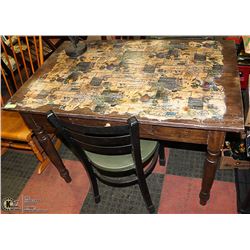 ANTIQUE WRITING TABLE & CHAIR 45" X 29" TABLE TOP