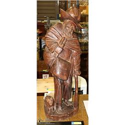 VINTAGE HANDCARVED WOODEN STATUE OF OLD MAN & DOG