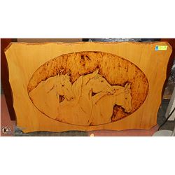 ORIGINAL ART WOOD BURNING OF HORSES 3 FT X 2 FT