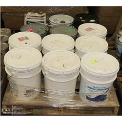PALLET WITH 11 5 GALLON PAILS OF ASSORTED PAINTS
