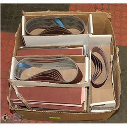 BOX OF ASSORTED SHEET & BELT SANDING PAPER